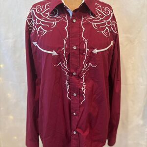 Vintage  Men's Burgundy Pearl Snapped Western Button Down Shirt Size L